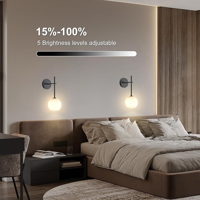 Black Battery Operated Wall Sconces Set of 2, Rechargeable Wireless Wall Lights