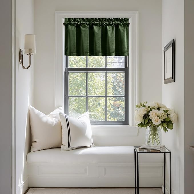 NICETOWN Velvet Cafe Windows Valance, Olive Green Window Treatment