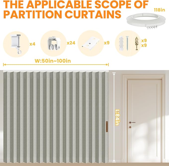 Room Divider Curtain Sets with Flexible Ceiling Track, Privacy Soundproof