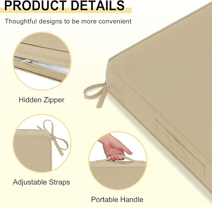 downluxe Outdoor Chair Cushions 24x24 with Removable Cover, Waterproof Patio Furniture Cushions, Deep Seat Cushions for Outdoor Furniture with Backrest for Sofa, Couch and Patio Chairs, Khaki