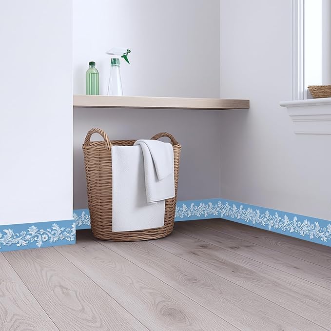 Blue Floral Wallpaper Border 196x4 Inch Peel and Stick Wall Border Elegant