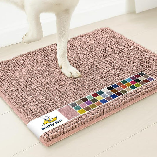 Muddy MatÂ® | Super Water Absorbent Door Mat Indoor, Microfiber Quick Dry Chenille Entryway Rug, Slip Resistant Front Door Mat, Indoor Mats for Entryway, Machine Washable Pet Rug, Blush Pink 3ft x 3ft