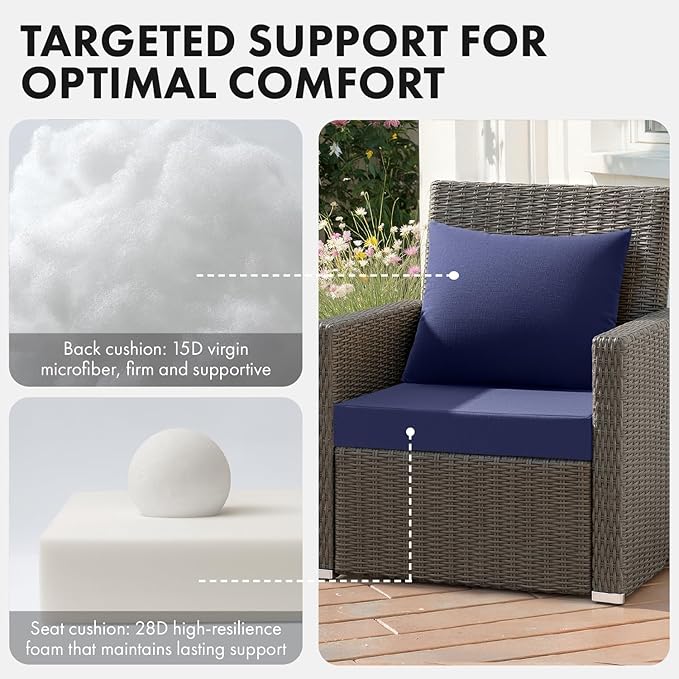 MIULEE Navy Outdoor Chair Cushion 24x24 Inch for Patio Furniture Linen Textured Waterproof & 3 Year Color Fastness Seat and Back Couch Cushion with Ties No Slip Design