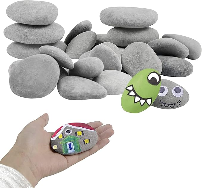 Simetufy 60pcs River Rocks for Painting Flat Smooth Stones for Arts DIY Kindness Rocks Craft Multiple Sizes