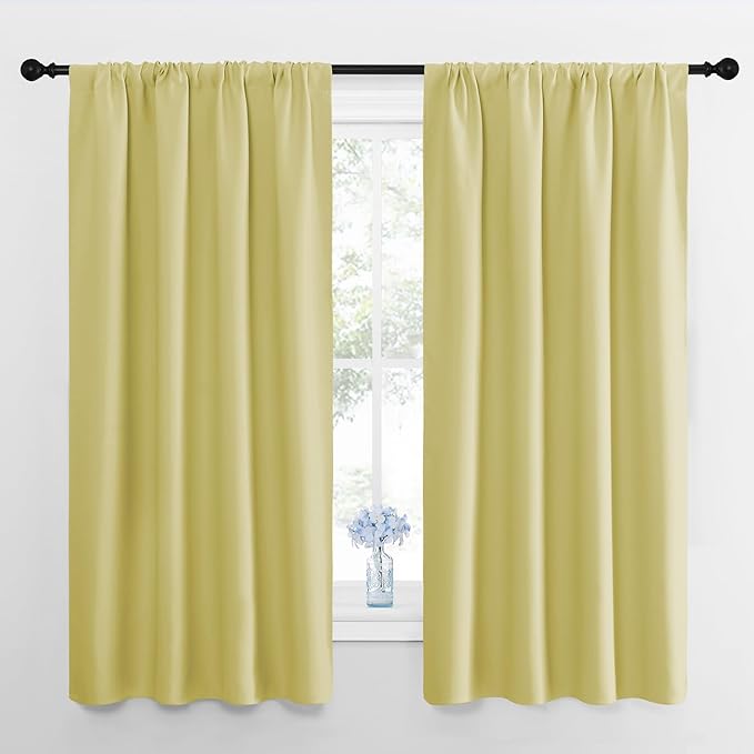 NICETOWN Kitchen Curtains, Short Blackout Drapes, Paler Yellow, Thermal