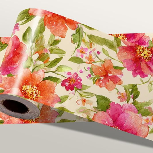Orange Floral Wallpaper Border 196x4 Inch Peel and Stick Wall Border Watercolor