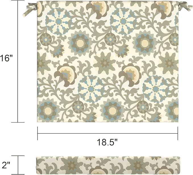 LVTXIII Outdoor Chair Cushions 18.5"x16"x2" Pack of 2, Water-Repellent Square Corner Memory Foam Seat Cushions with Ties for Garden Patio Furniture, Floral Symphony‌
