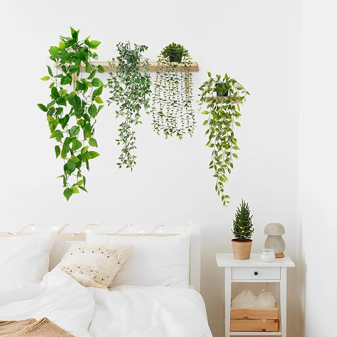 BLEUM CADE Fake Hanging Plants Mixed Set, Faux Hanging Potted Plants Greenery