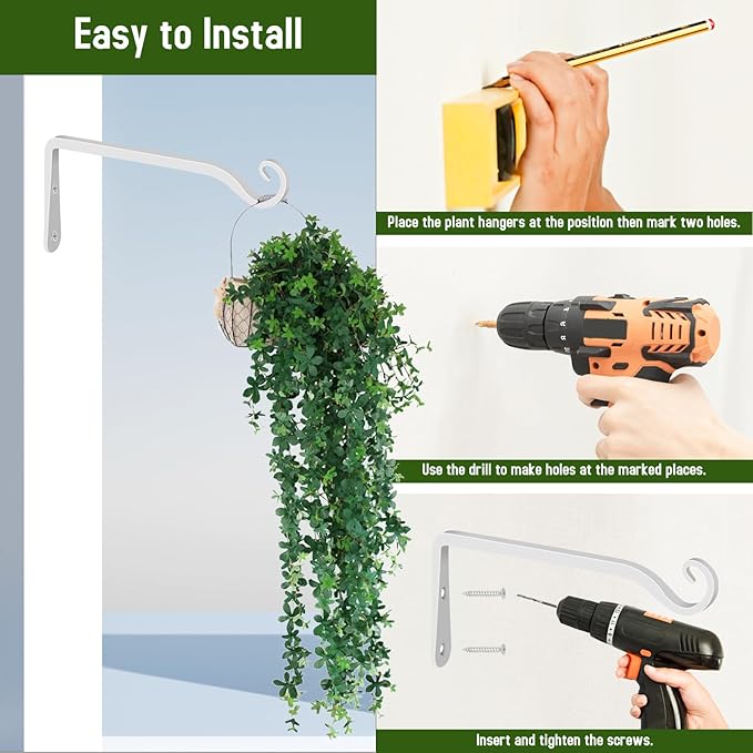 FEED GARDEN Hanging Plant Bracket 10 Inch 2 Pack, Hand-Forged Plant Hanger