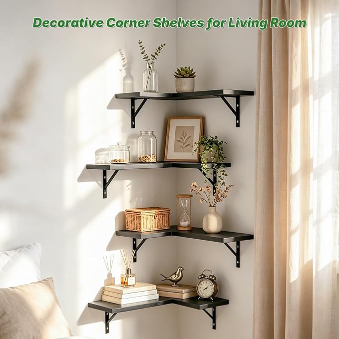 NATURE'S SOURCE Corner Floating Shelves Set of 4, Corner Shelves Wall Mounted