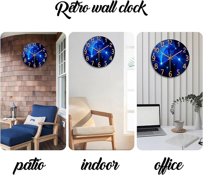 Blue Wall Clock for Living Room Decor Kitchen Wall Clocks Battery Operated 12