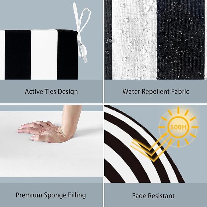 LVTXIII Outdoor Chair Cushions 18.5"x16"x2" Pack of 4, Water-Repellent Square Corner Memory Foam Seat Cushions with Ties for Garden Patio Furniture, Cabana Black