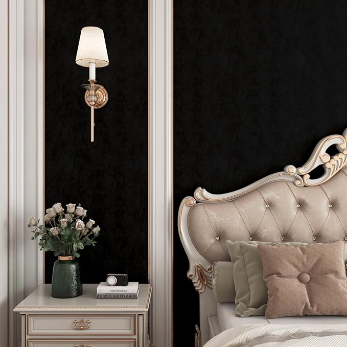 YENHOME 17.7"X393" Black Velvet Wallpaper Peel and Stick Soft Felt Fabric