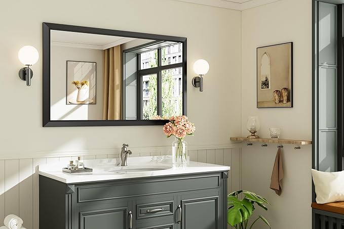 Briivue 50x30 Inch Black Bathroom Mirror
