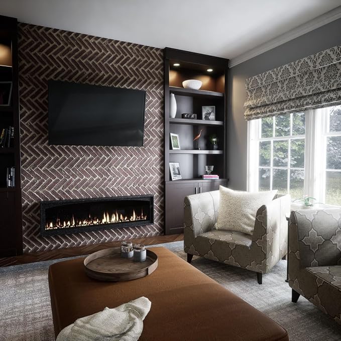 EverStone Herringbone Faux Brick Panel, 46 1/2"W x 25 1/4"H x 1"D, Merlot Color