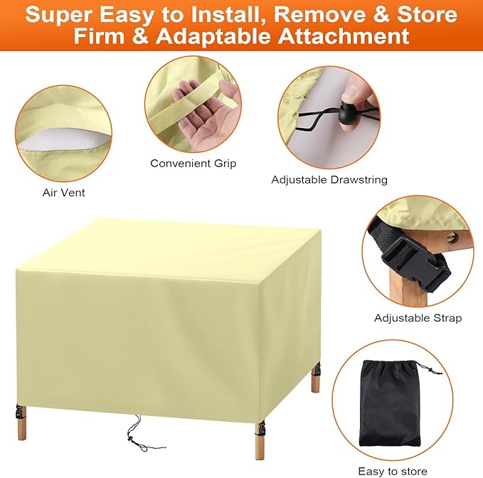 Patio Furniture Cover Rectangle 76"(L) x 56"(W) x 32"(H), Custom Heavy Duty 420D Waterproof Outdoor Cover with Drawstring & Buckles for Table Chair Garden, Cream