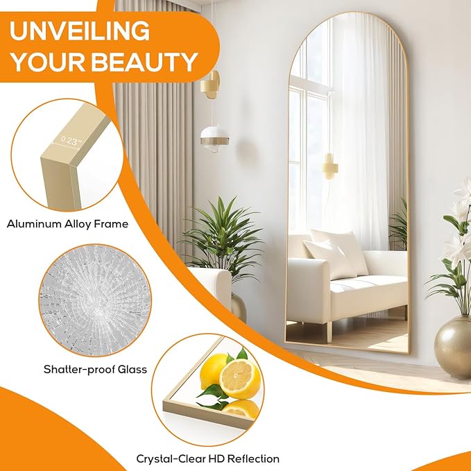 Arched Mirror Full Length, Upgraded 21"x64" Body Wall Mirrors