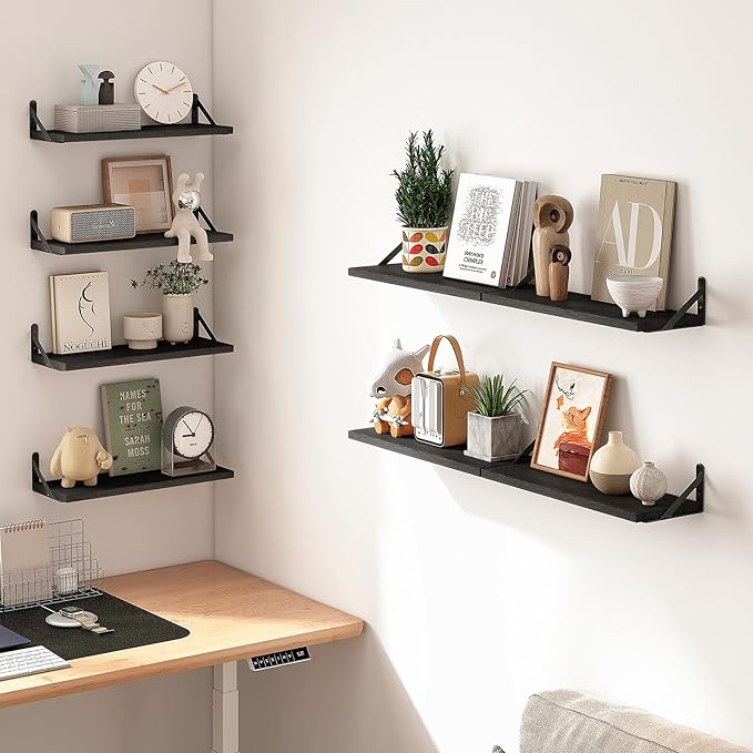 Fixwal Floating Shelves, Width 4.7in Rustic Wood Wall Shelves Set of 8