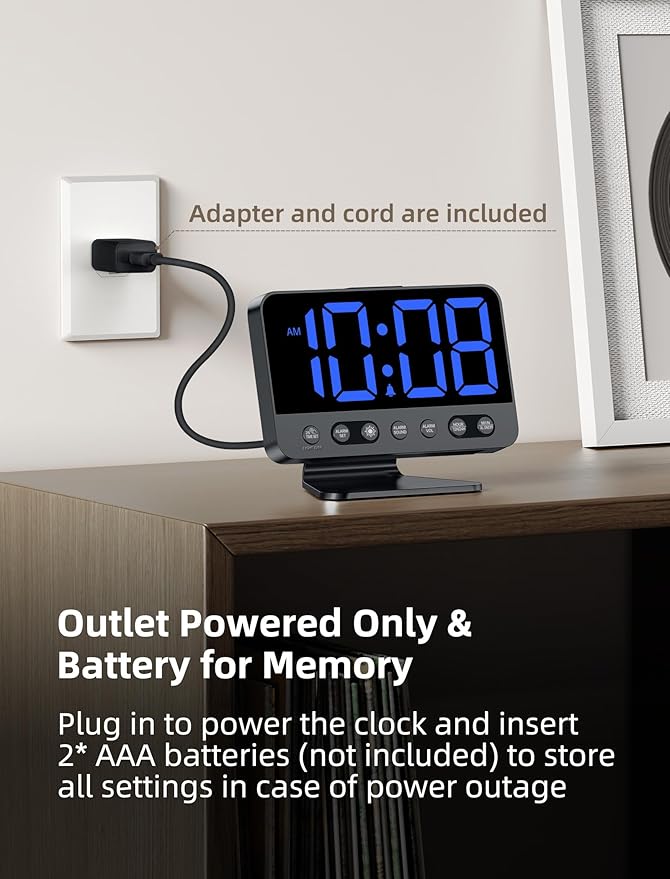Odokee Digital Alarm Clocks for Bedrooms: Large Bold Number 5 Brightness Dimmer