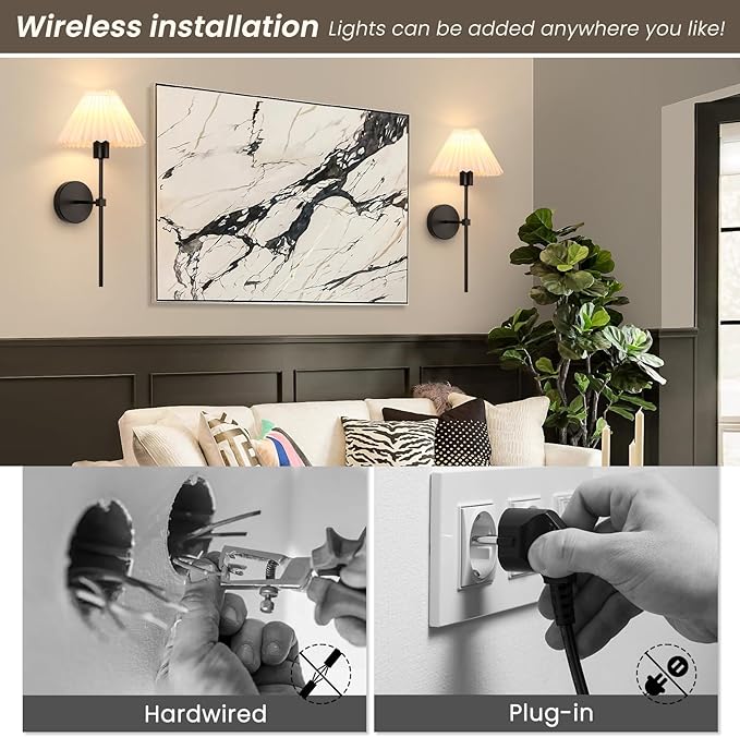 Rechargeable Battery Operated Wall Sconces Sets of 2, 15 Colors Wireless Wall