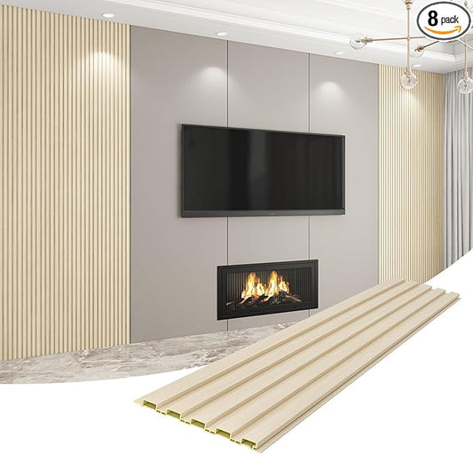 8-Pack WPC Wall Panels 118’’ x 6.3’’ 3D Slat Wall Panel Acoustic Wall Paneling