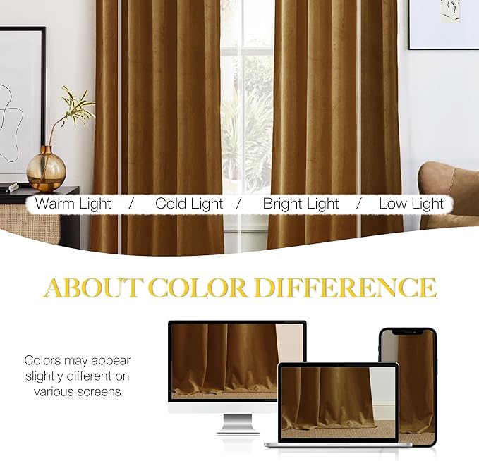 NICETOWN Gold Brown Velvet Curtains, Luxury and Soft Thermal Insulated Velvet