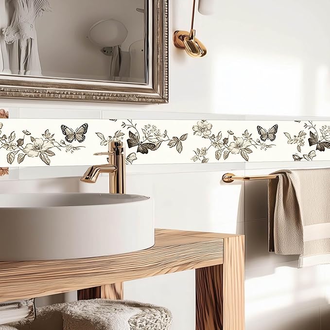 IVN Wallpaper Border Peel and Stick PVC Vintage Butterfly and Floral Design