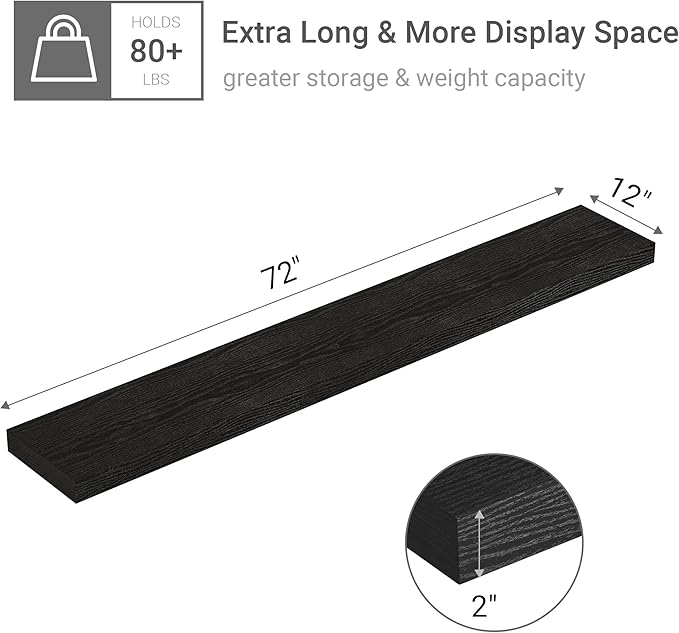 Vivelove 72 Inches Floating Shelves Wall Mounted, Living Room, Home Decor