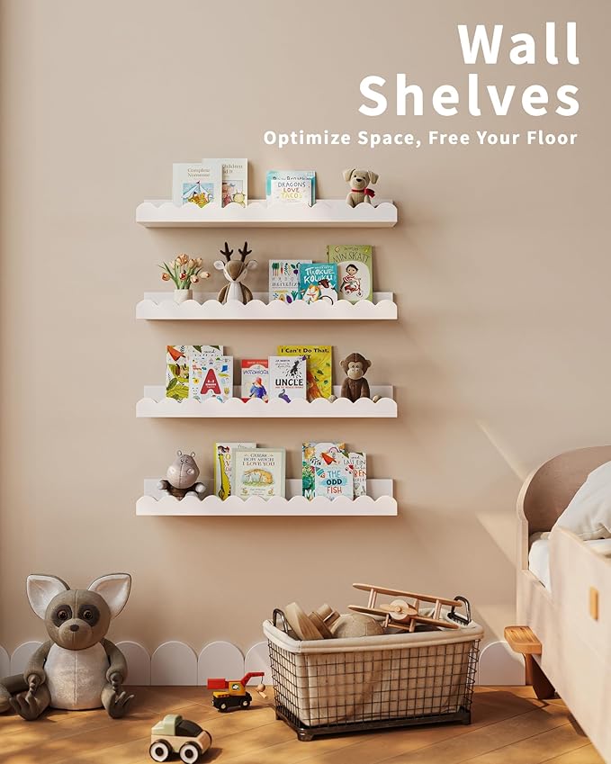 Shario Nursery Book Shelves, Scalloped Shelves, Wall Book Shelves