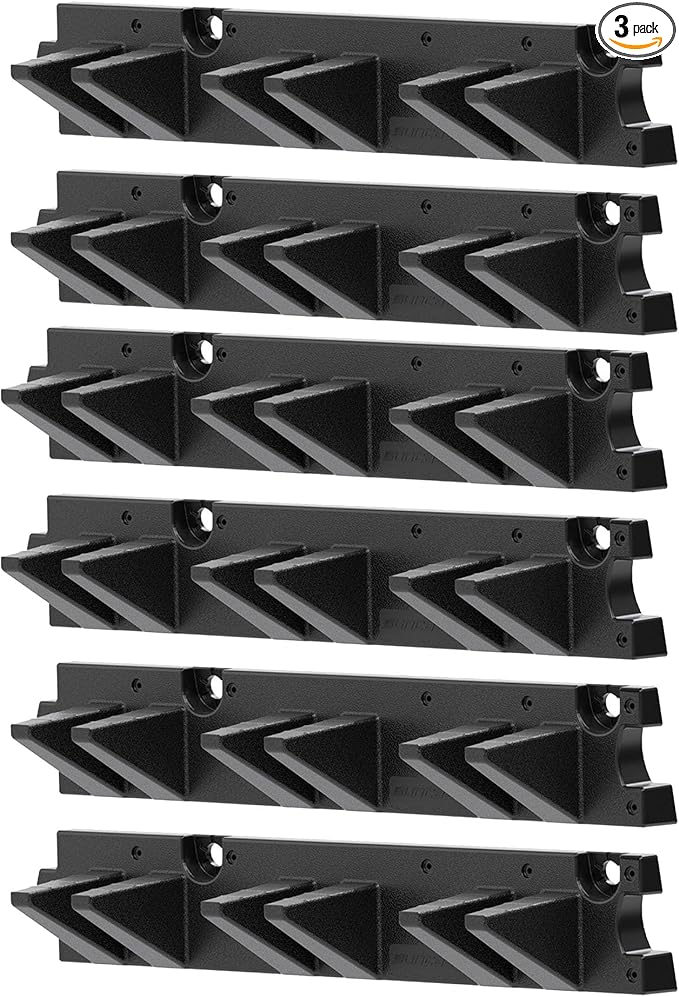 Suncast 3 Pack Long Handle Tool Organizer, Resin Wall Mount Storage Rack with Interlocking Hook System for Garage or Closet, 4.5” x 25” x 5.25”, Black