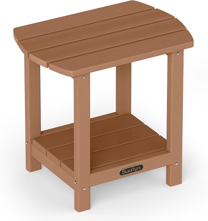 Outdoor Side Table â 2-Tier HDPE Adirondack Side Table, Sturdy Small Outdoor Tables, Weather-Resistant & Easy Assembly Patio End Tables for Garden, Balcony, Porch & Poolside (Teak)
