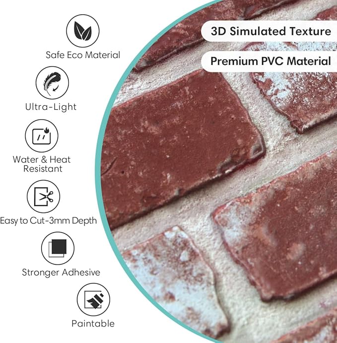 Commomy 3D Peel and Stick Brick Tiles