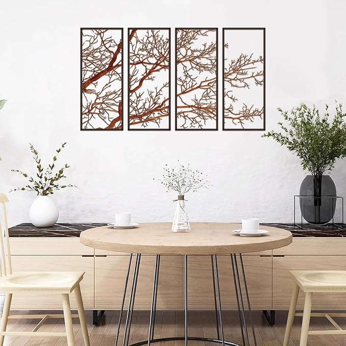 ESTART 4 Pieces Tree of Life Metal Wall Decor, Colorful Tree Branch Metal Wall Art, Tree Sign Wall Hangings for Home Garden Office Living Room Indoor Outdoor (Colorful, Large)