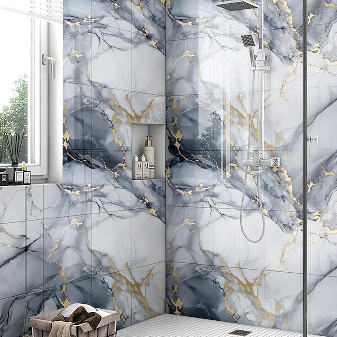 Chejiaye 10pcs Marble Peel and Stick Backsplash Waterproof Washroom Wall Panels