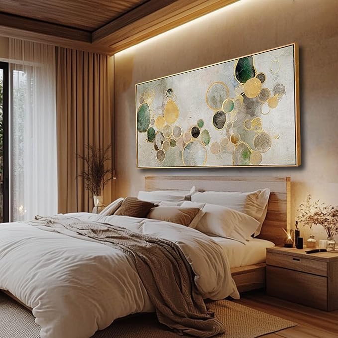 Abstract Canvas Wall Art Gold Circle Painting Green Artwork Framed Wall Prints
