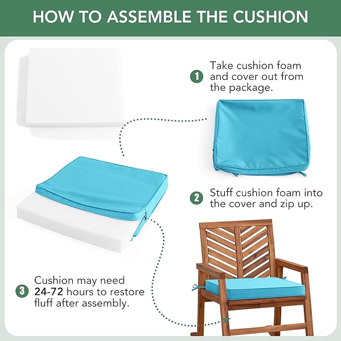Outdoor Chair Cushions Set of 6: Waterproof & Fade Resistant Deep Seat Cushion for Patio Furniture - 24 x 24 x 3 Inch Chair Pads with Ties and Hidden Zipper - Patio Chair Cushion Replacement, Teal