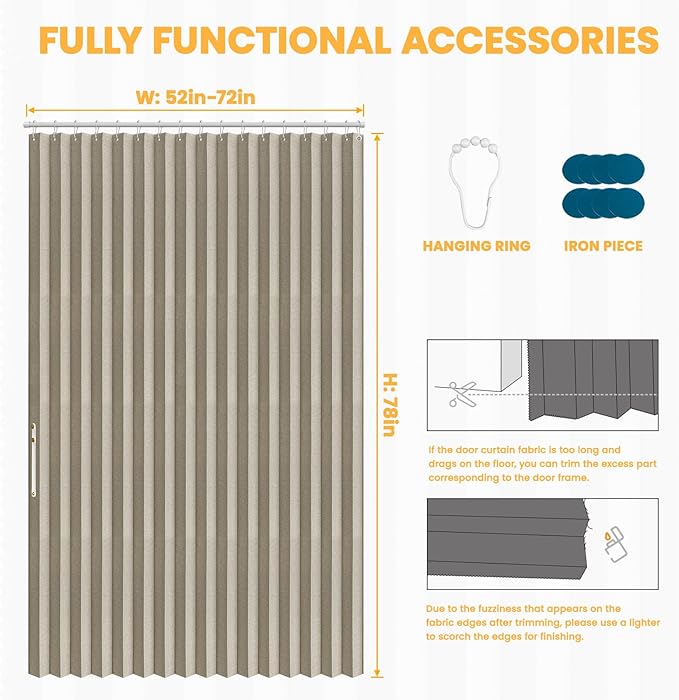 AJAZZ 100% Blackout Door Curtain Accordion Door Closet Curtain Invisible