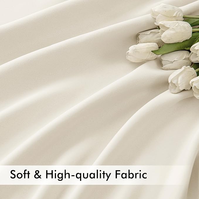 MIULEE Beige White Back Tab Blackout Curtains 63 Inch Length 2 Panels Set