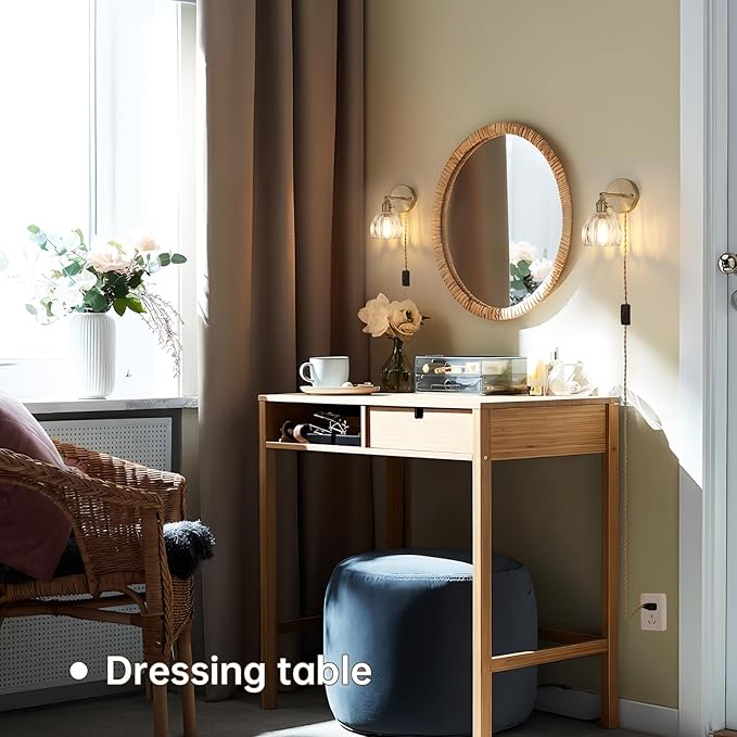 Shenmoyl Plug in Wall Sconce, Transparent Tulip Glass Lampshade Wall Light