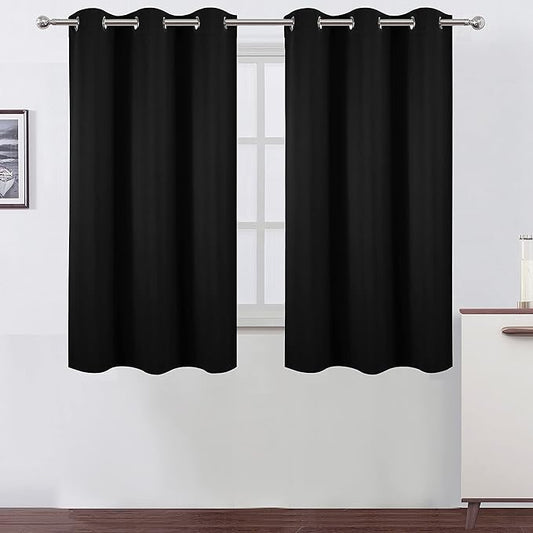 LEMOMO Black Blackout Curtains/38 x 54 Inch/Set of Two Panels Grommet Living