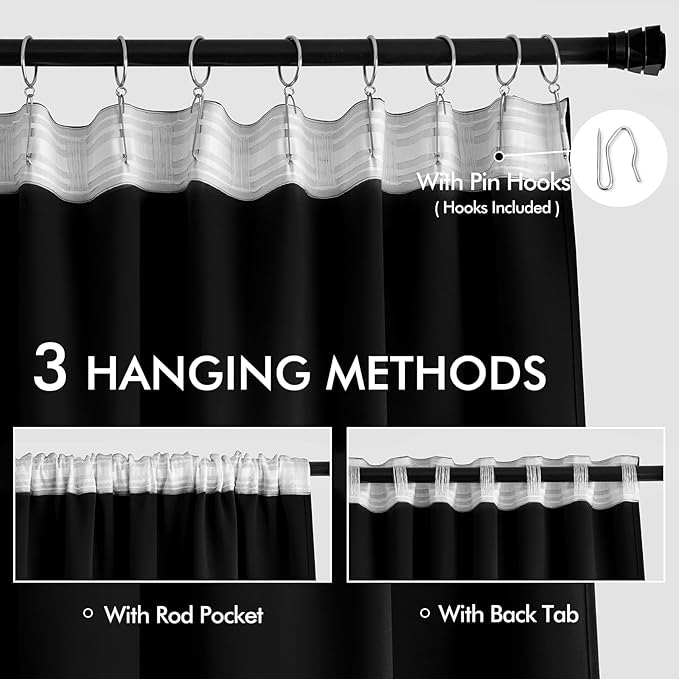 MIULEE Back Tab Blackout Curtains 120 Inch Long 2 Panels Set