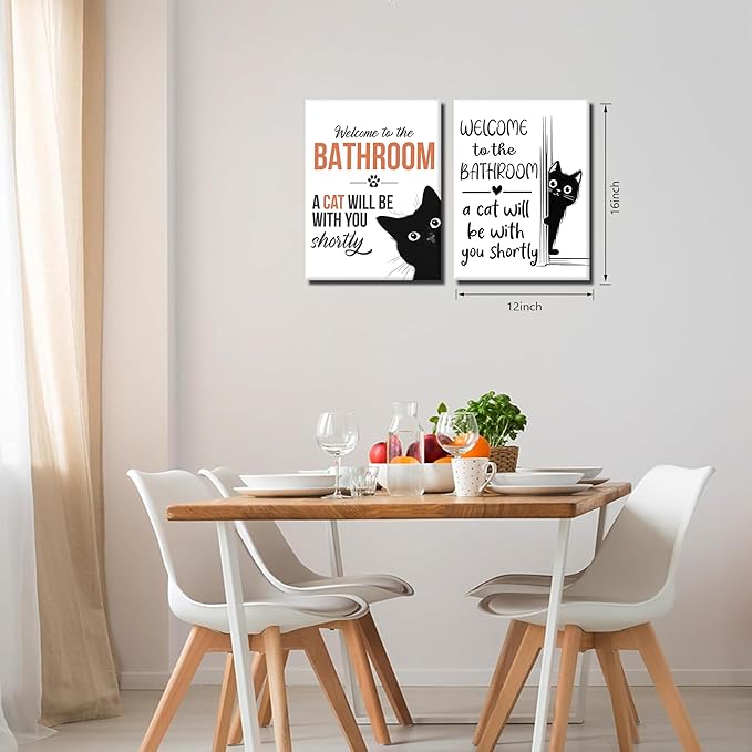 MUWAK Funny Welcome to the Bathroom Slogan Wall Art Set of 2 – Cat will Be