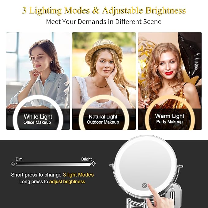FUNTOUCH Rechargeable Wall Mounted Makeup Mirror