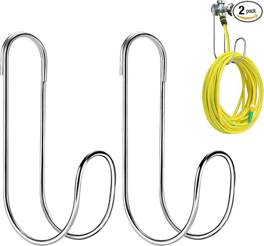 Adnee 2 Pcs Flexible Garden Hose Storage Hook-Stainless Steel Water Hose Hanger Support Up to 44lbs-Hanging Stainless Hose Holder for Indoor Outdoor Home Garden Water Hose Storage