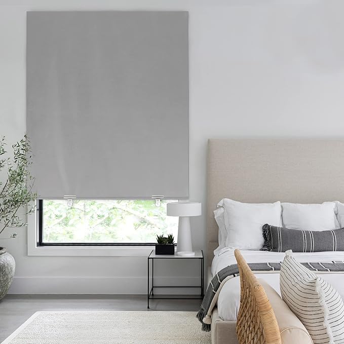 LazBlinds 100% Blackout Roller Shades, No Tools No Drill Cordless Blinds