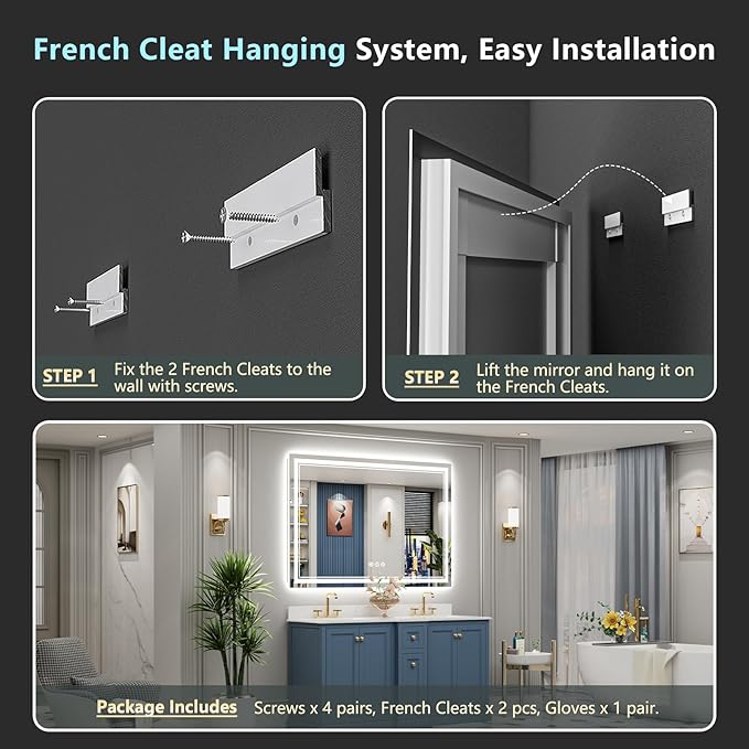 60x28 LED Bathroom Mirror with Lights, Backlit and Front Lit Anti-Fog Lighted
