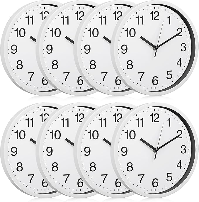 Inbagi 8 Pcs Wall Clock Large Silent Battery Operated Wall Clocks Modern Non