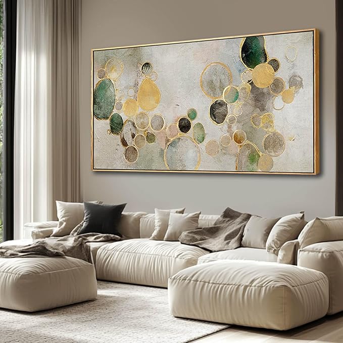 Abstract Canvas Wall Art Gold Circle Painting Green Artwork Framed Wall Prints