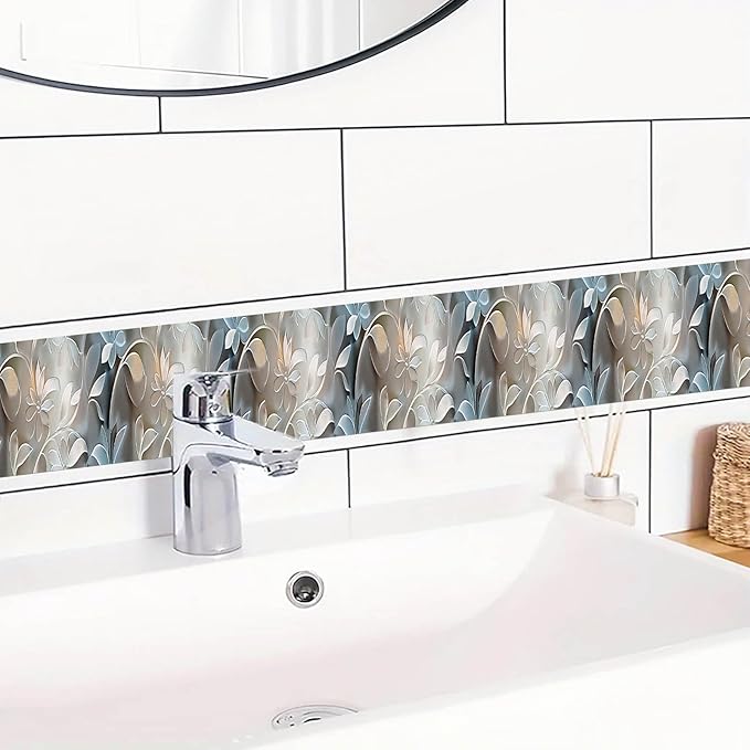 IVN Wallpaper Border Peel and Stick Wall Accent PVC Embossed Silver Floral