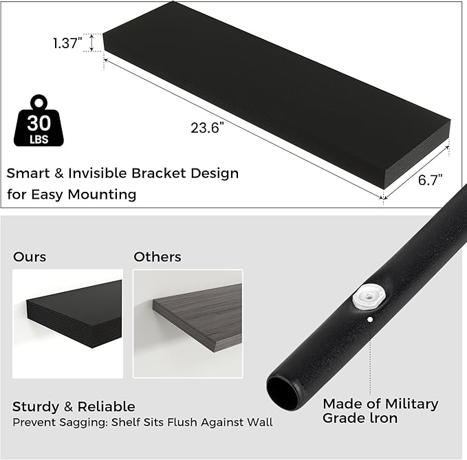 Venusmiles Floating Shelves for Wall 24 inch Long, Engineered Wood Wall Shelves